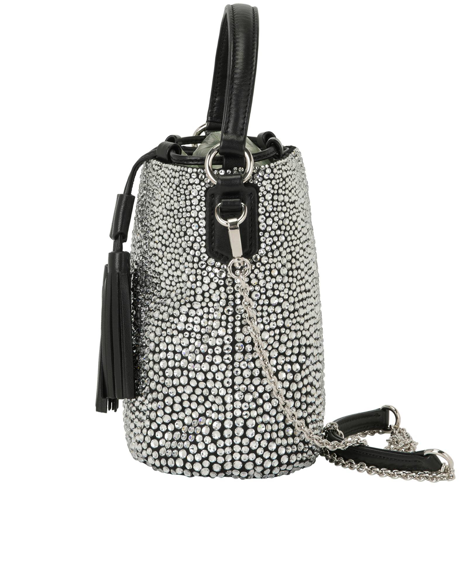 Embellished Bucket Bag, &pound;1,200, Handbags, Black/Silver, Satin, Bottom view